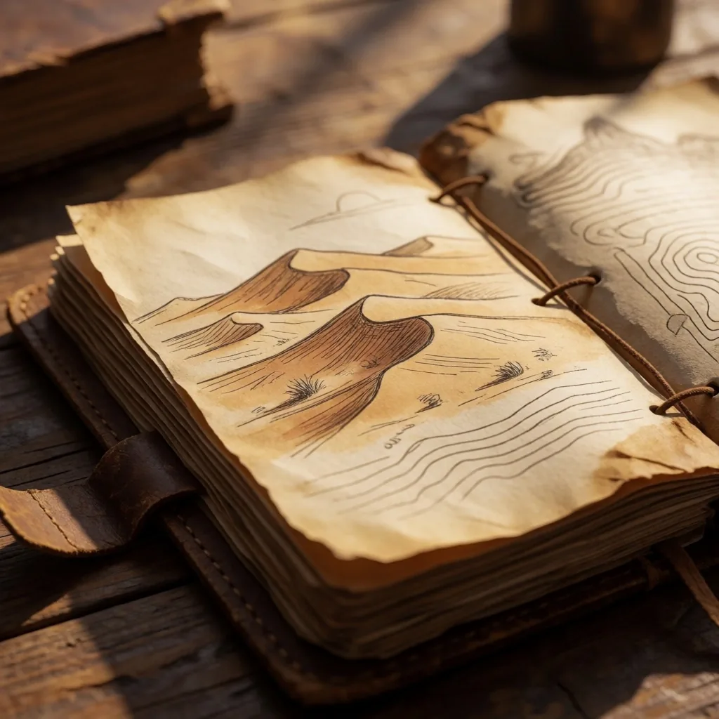 Topographic notebook on wooden desk