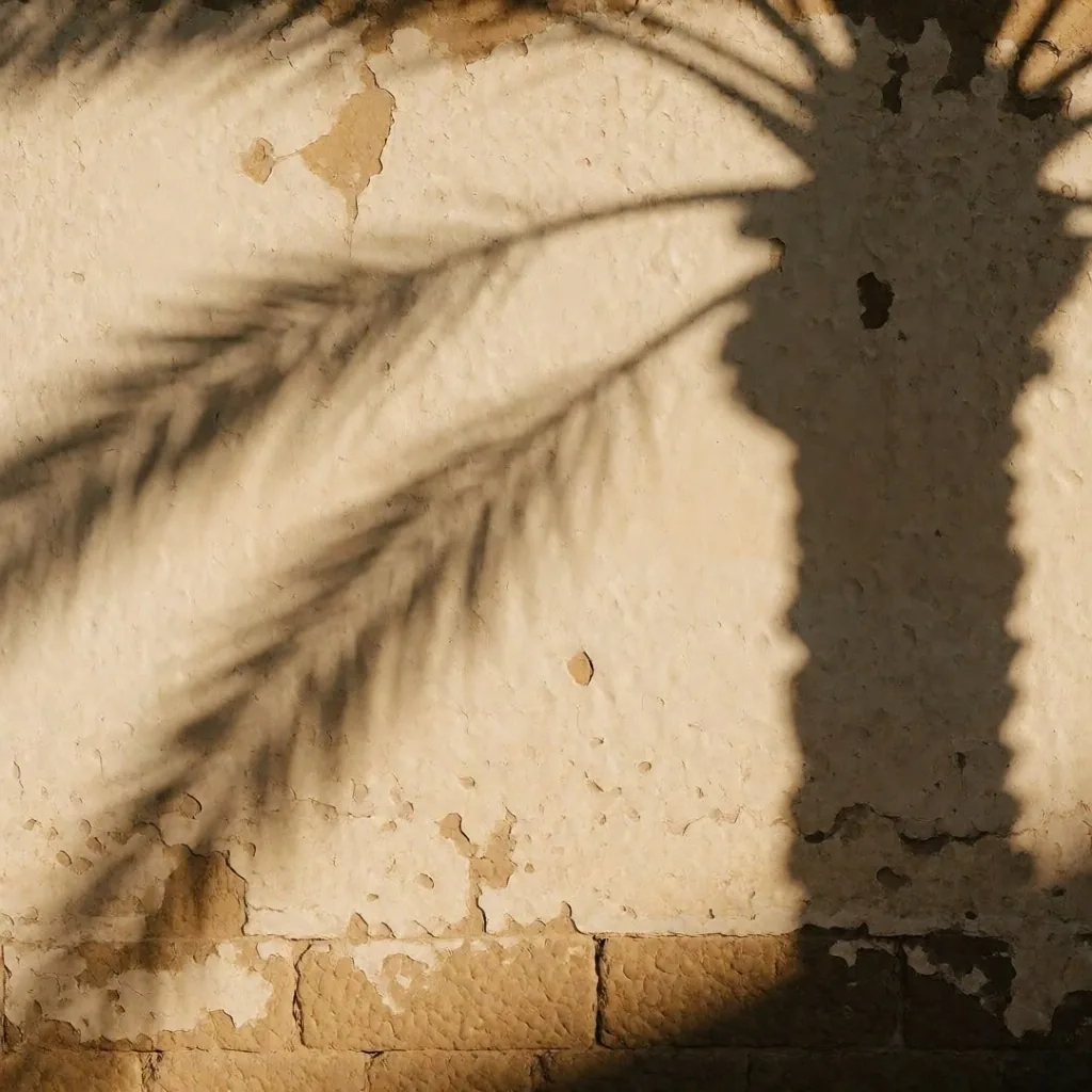 Palm frond shadow on limestone
