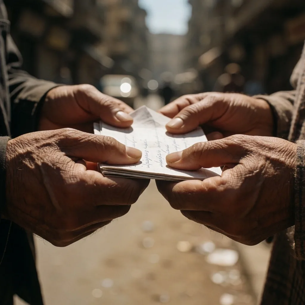 Hands exchanging small currency
