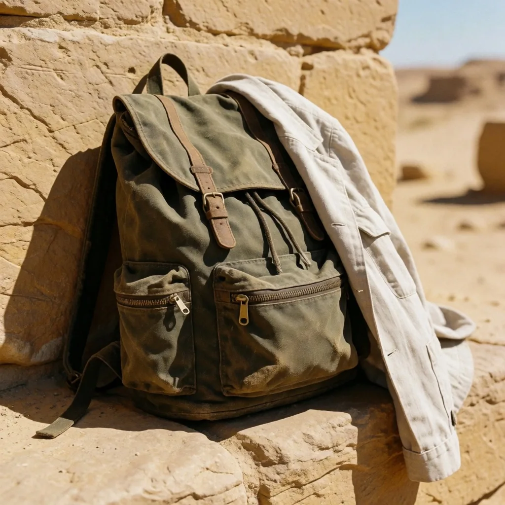 Day bag and light jacket on stone