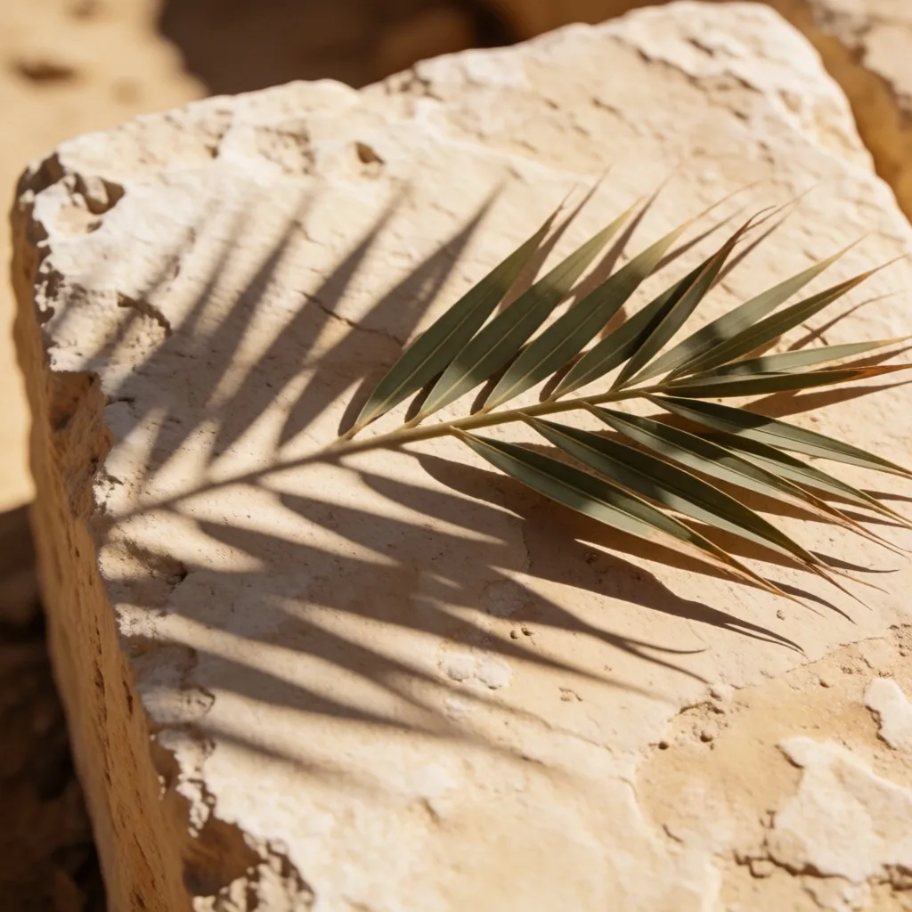 Palm frond shadow on limestone