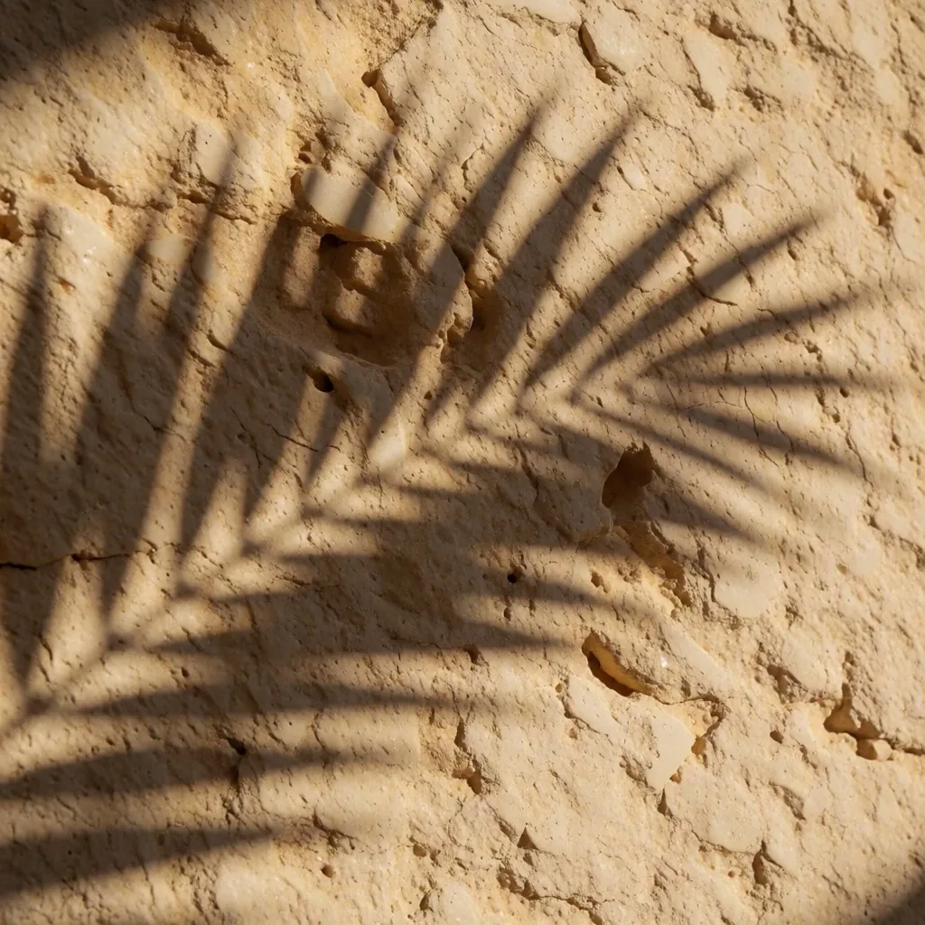 Palm frond shadow on limestone