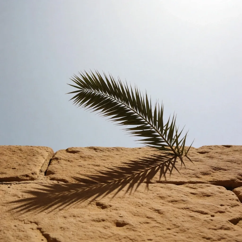 Palm frond shadow on limestone surface