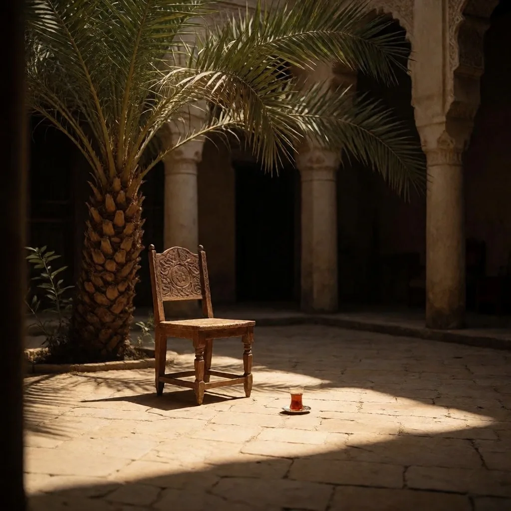 Quiet courtyard with palm shade